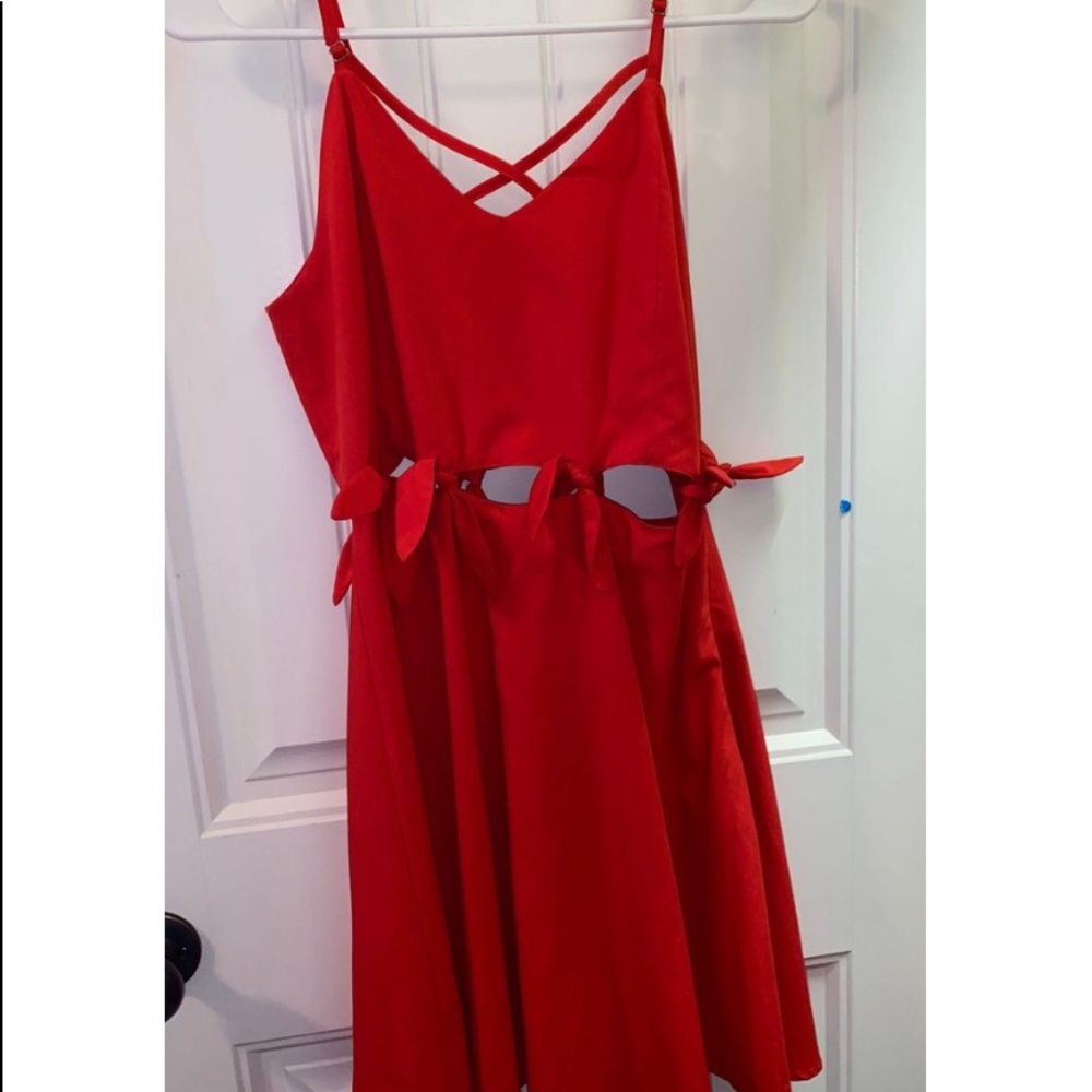 Red tie up mini dress